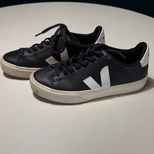Veja Black Leather Sneakers with White Accents